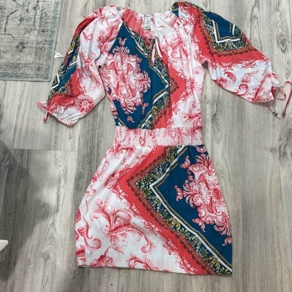 Vintage Cache Coral and White paisley  Floral Dress size Small Y2K